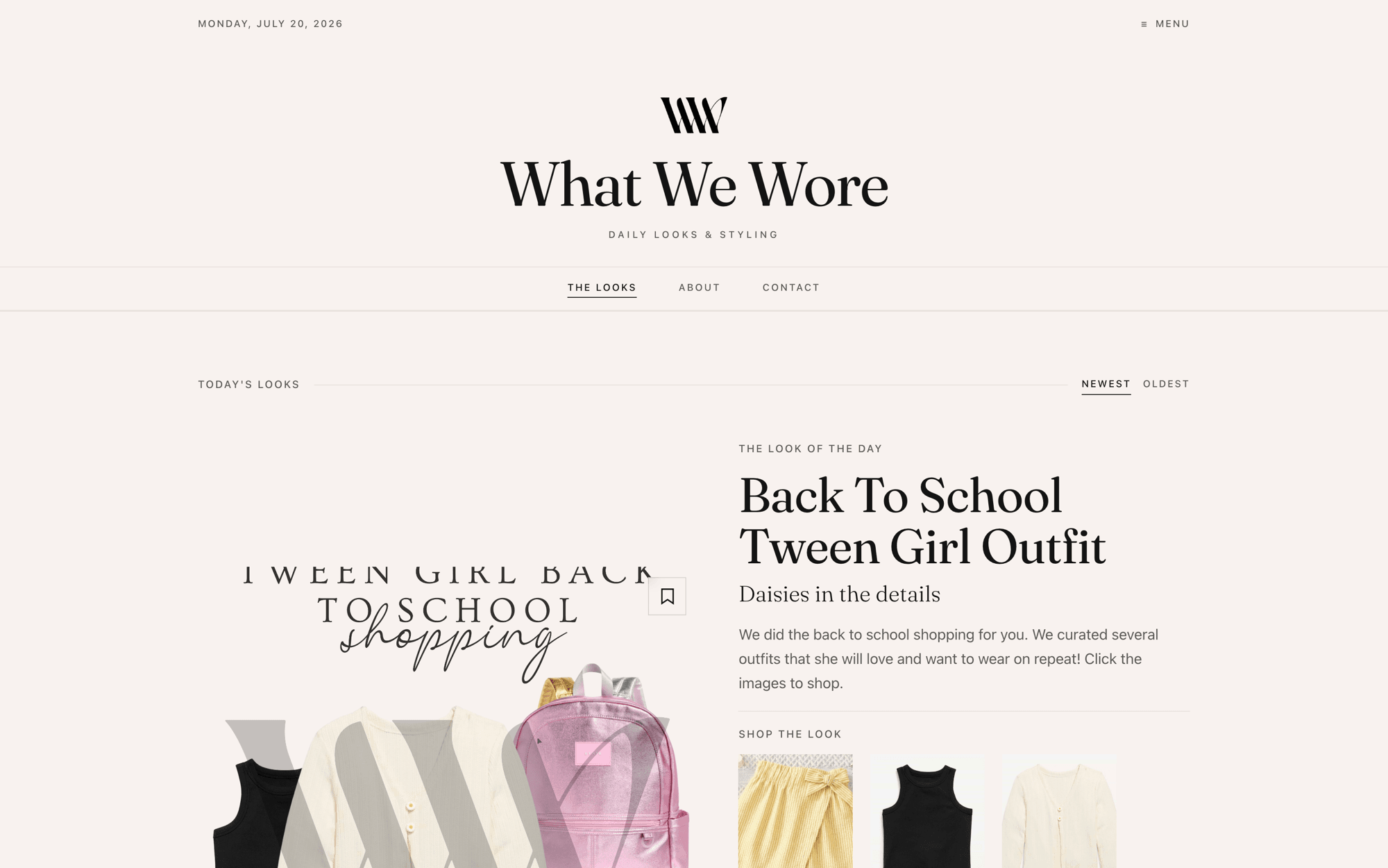 The What We Wore home page — the editorial masthead and the "Today's Looks" feed
